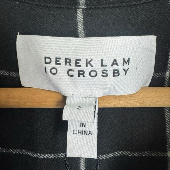 Derek Lam 10‎ Crosby Black White Plaid Shirt Flannel Dress Tie Waist Sz 2 NWT - Picture 6 of 9